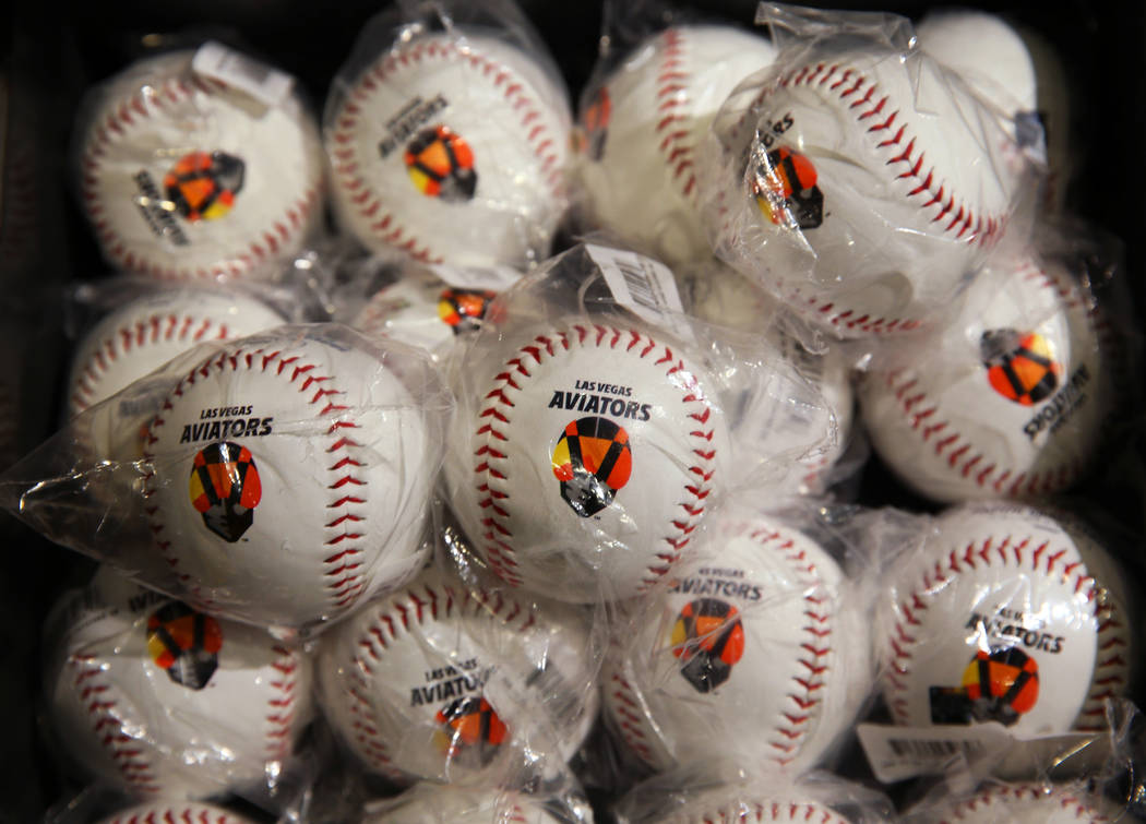 Baseballs with Aviator's logo are for sale at the Las Vegas Aviators sales office in Downtown S ...