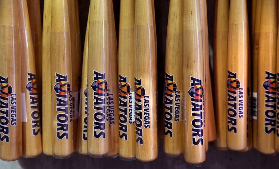 Mini bats for sale at the Las Vegas Aviators sales office in Downtown Summerlin on Monday, Marc ...