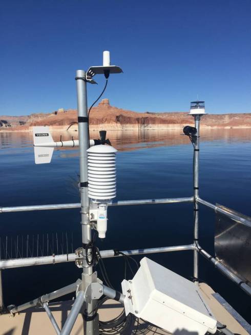 Instruments on a floating platform at Lake Powell will spend the next two to three years collec ...