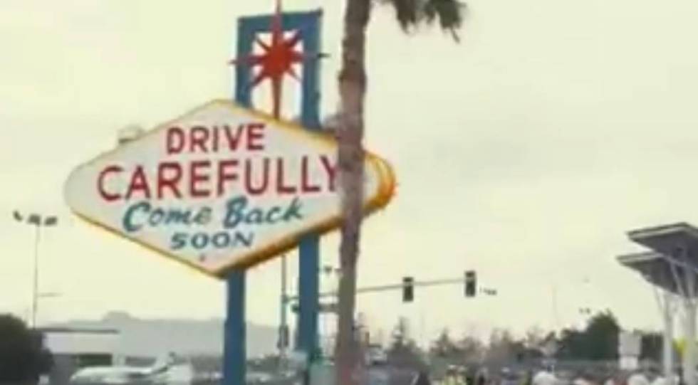 The lesser-photographed, back side of the Welcome to Fabulous Las Vegas sign is shown during se ...