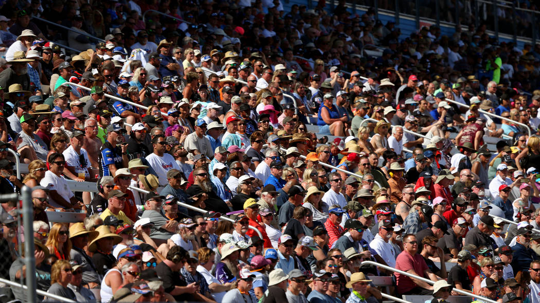 Fans pack the stands for the finals during the NHRA Mello Yellow Drag Racing Series on The Stri ...