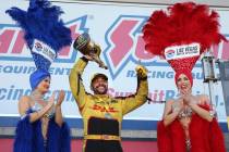 Funny Car winner J.R. Todd celebrates his victory during the NHRA Mello Yellow Drag Racing Seri ...
