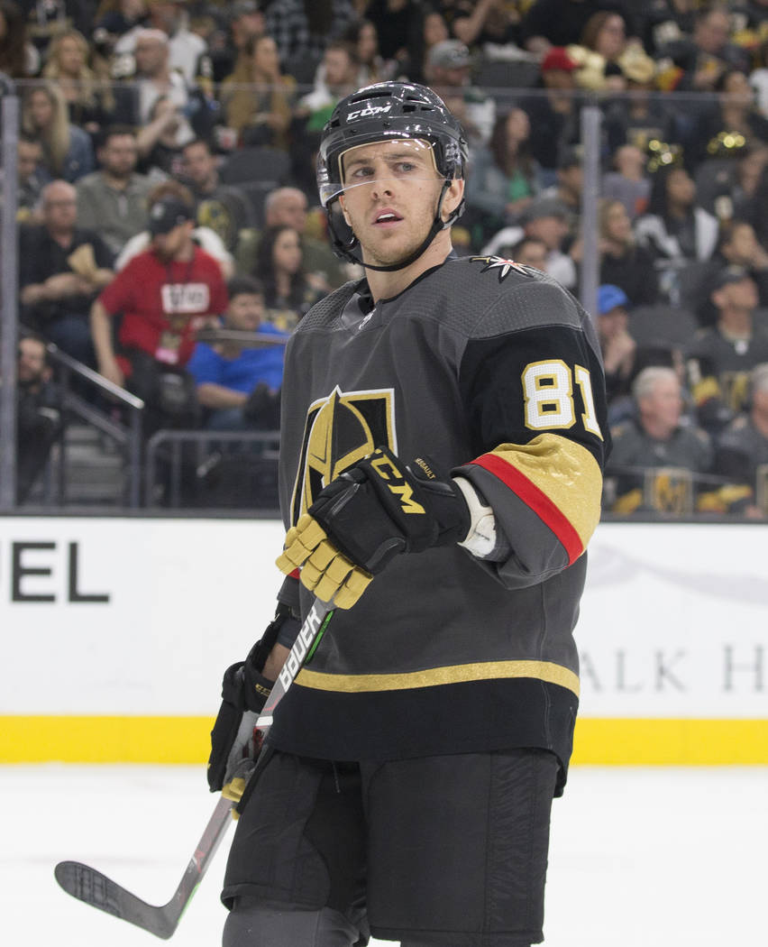 Golden Knights center Jonathan Marchessault (81) on Friday, March 29, 2019, at T-Mobile Arena, ...