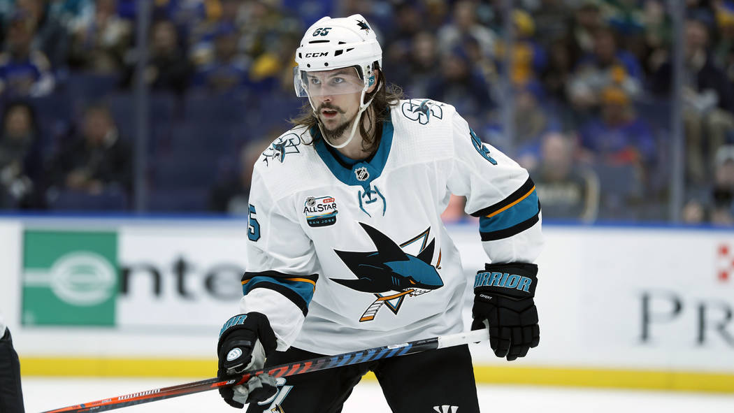 FILE - In this Nov. 9, 2018, file photo, San Jose Sharks' Erik Karlsson, of Sweden, is seen dur ...