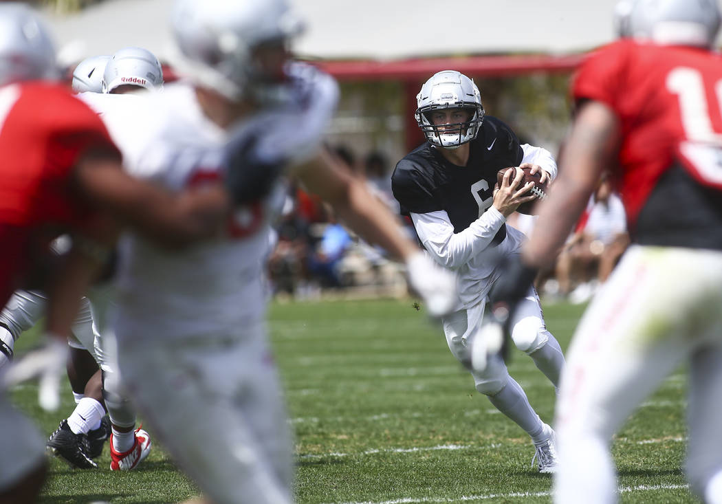 UNLV Rebels quarterback Max Gilliam (6) looks to throw a pass during the spring football game a ...