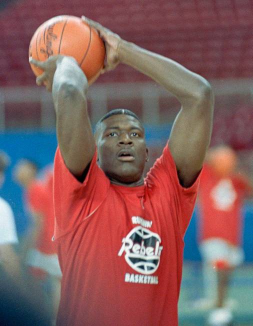 UNLV's Larry Johnson works out with teammates in Seattle in preparation for the game against Ut ...