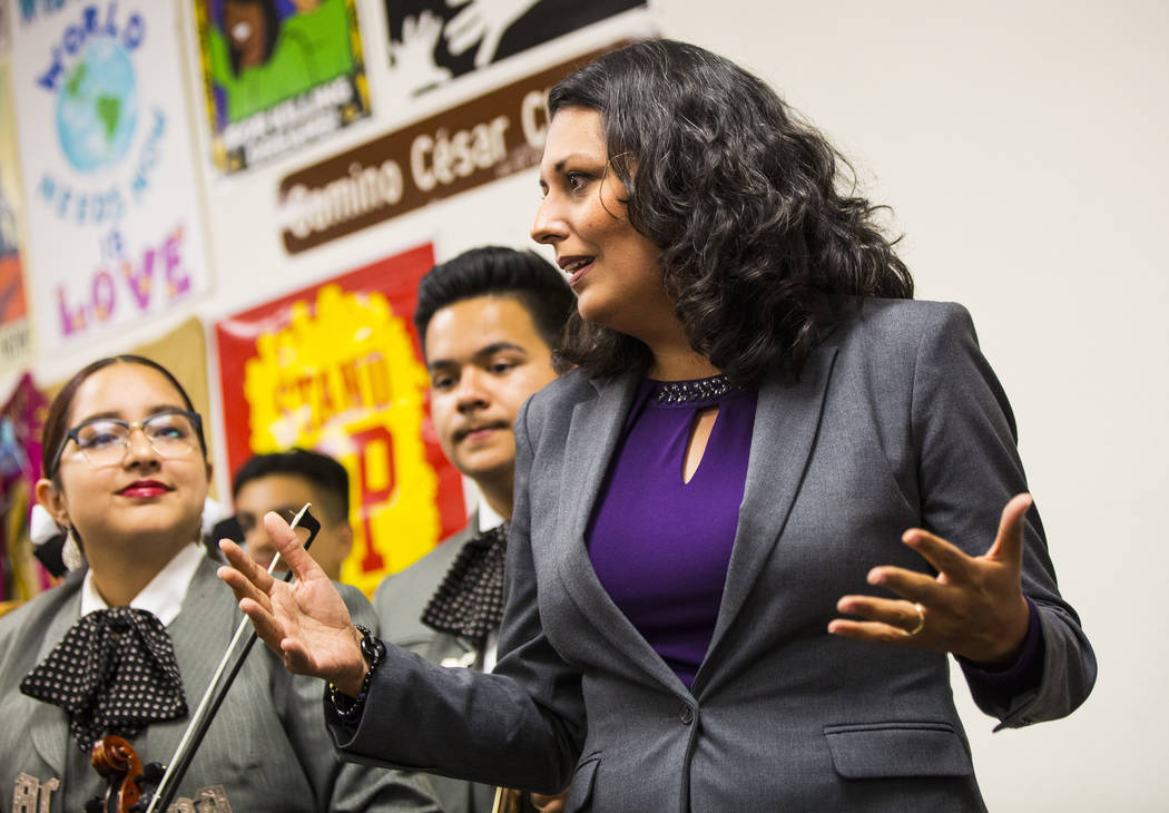 Former assemblywoman Olivia Diaz, a Las Vegas City Council candidate for Ward 3, addresses supp ...