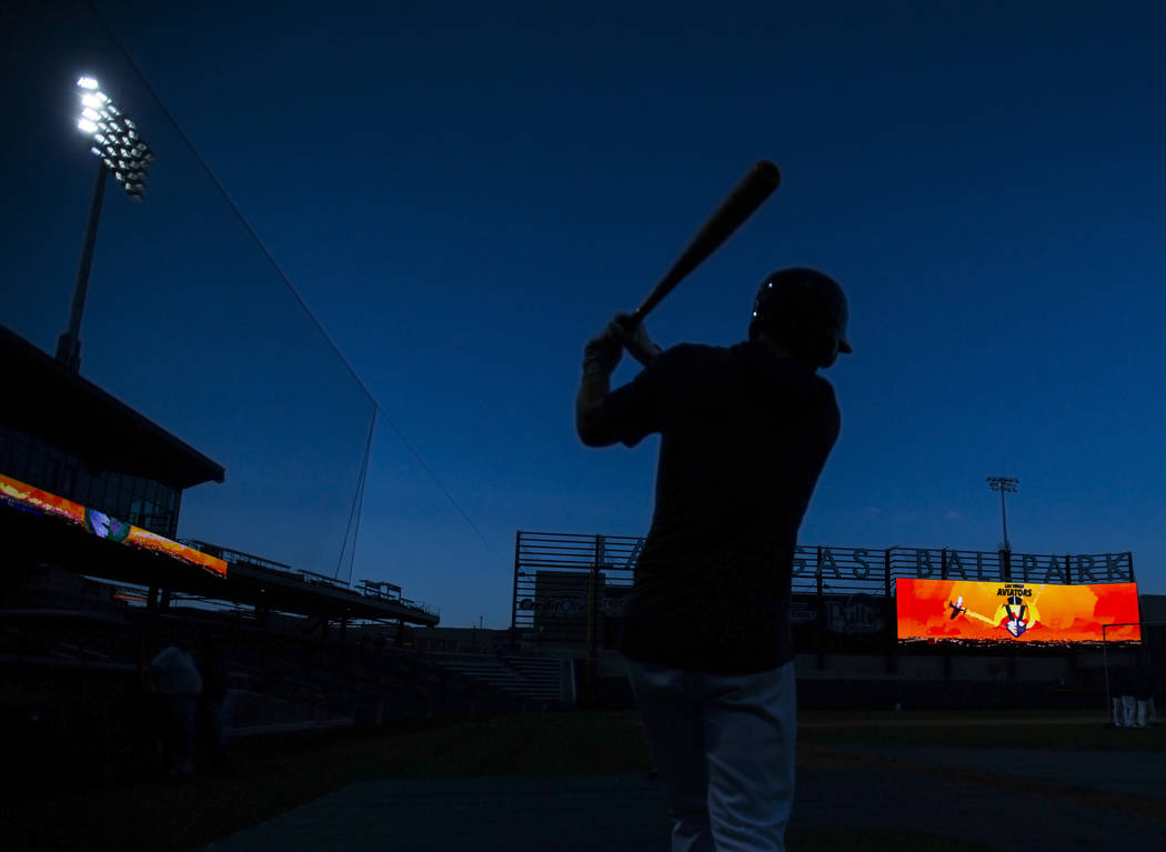 An Aviators player waits on deck during batting practice at media day at Las Vegas Ballpark on ...