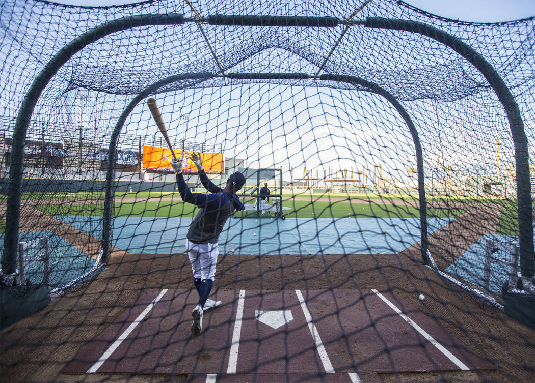 Aviators players take batting practice during media day at Las Vegas Ballpark on Tuesday, April ...