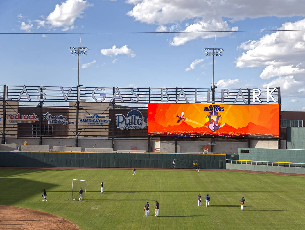 Aviators players work through drills during practice at media day at Las Vegas Ballpark on Tues ...