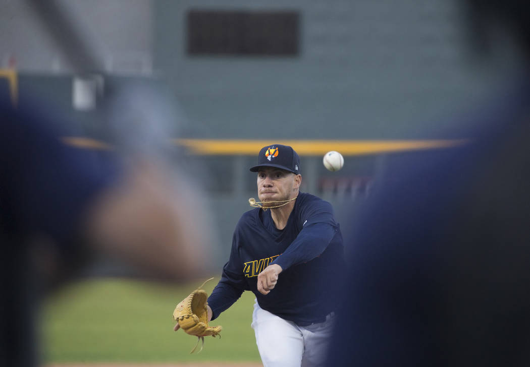 Aviators players work through drills during practice at media day at Las Vegas Ballpark on Tues ...