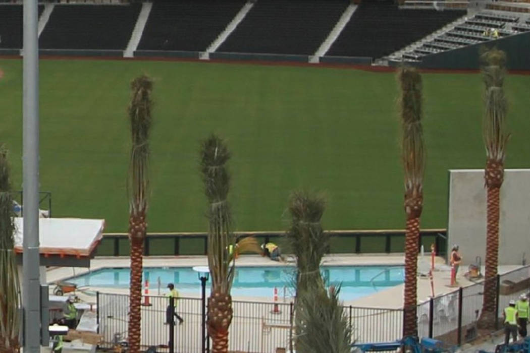 The swimming pool located in the outfield at Las Vegas Ballpark. (Mick Akers/Twitter)