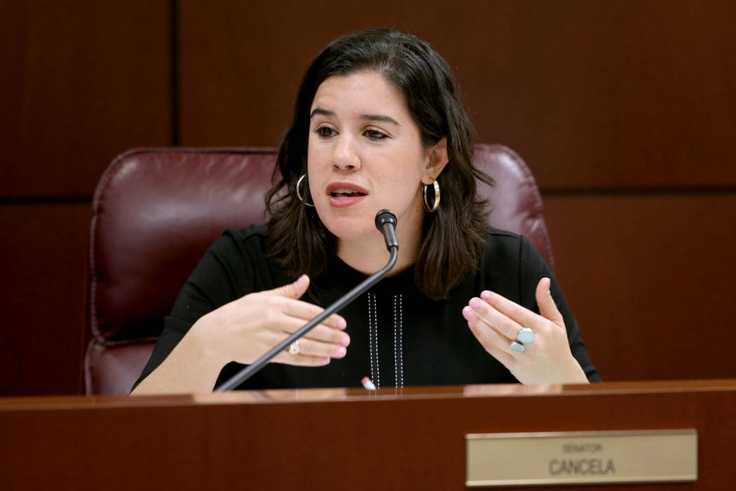 Sen. Yvanna Cancela, D-Las Vegas, asks a question during a Finance Committee meeting in the Leg ...