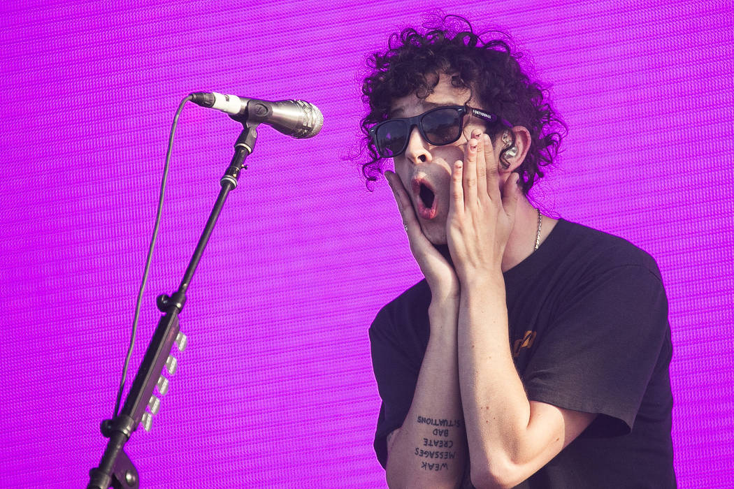 FILE - In this July 8, 2016 file photo, Matthew Healy of The 1975 performs at Wireless Festival ...