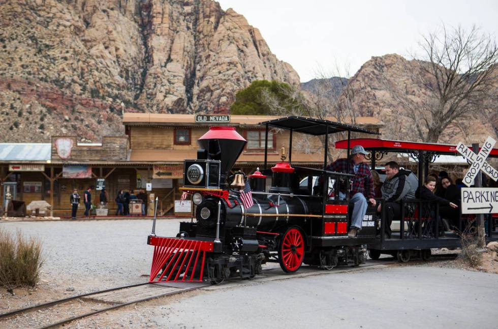 Visitors enjoy a train ride at Bonnie Springs Ranch outside of Las Vegas on Saturday, Jan. 12, ...