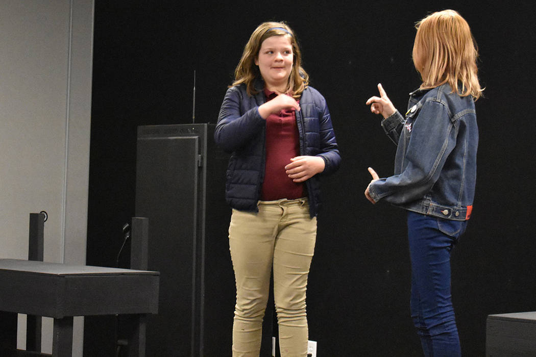 Grace Wilkins, left, and Dean Withem perform their scene, “Remember the Burrito,” to their ...