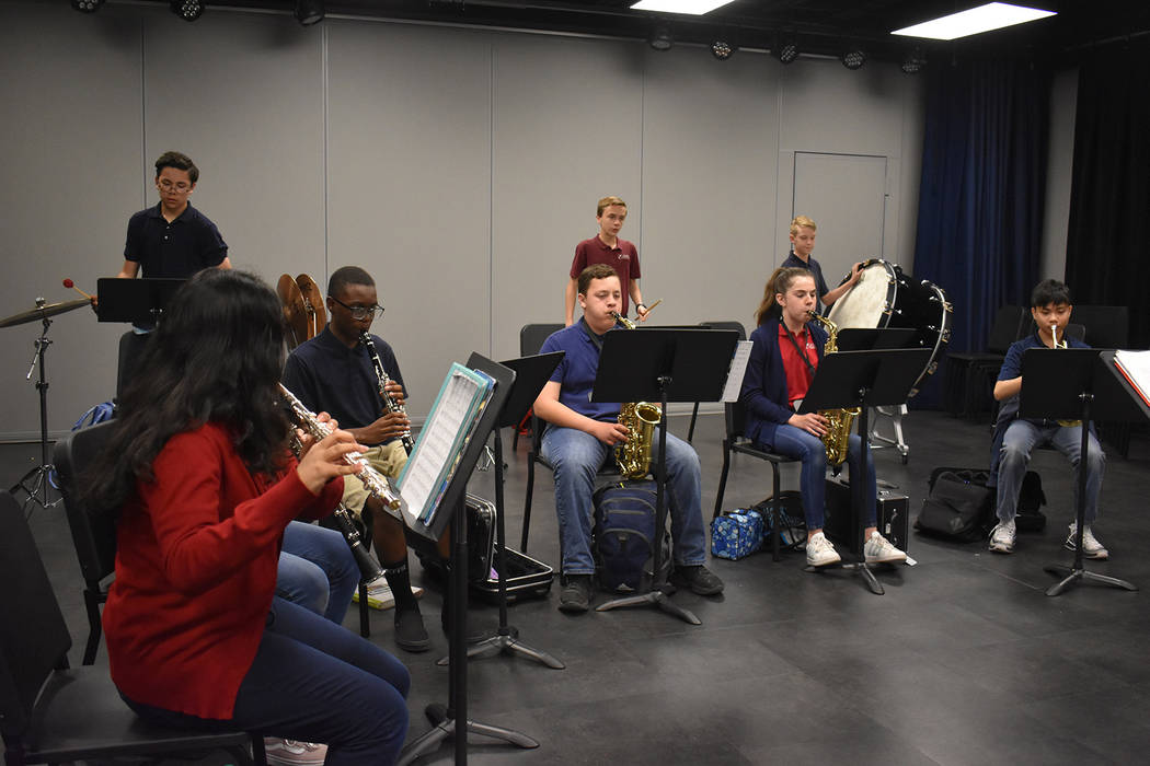 Legacy Traditional School's band practices on Thursday, March 28. (Rachel Spacek/Las Vegas Revi ...