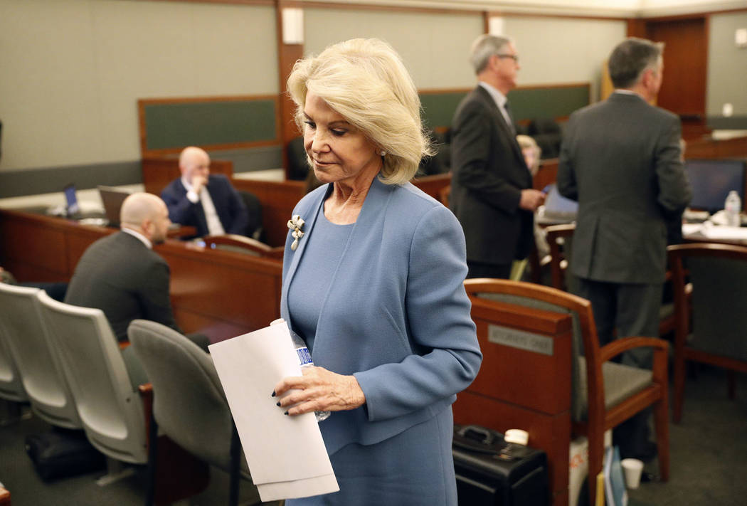 In this March 28, 2018, file photo, Elaine Wynn, ex-wife of Steve Wynn, leaves a hearing in Las ...