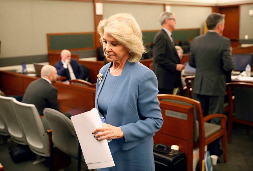 In this March 28, 2018, file photo, Elaine Wynn, ex-wife of Steve Wynn, leaves a hearing in Las ...