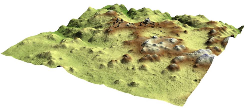 A 3D image produced by LIDAR laser mapping technology shows pyramids and other ruins at the Car ...