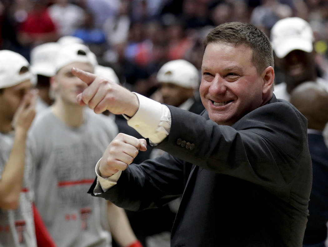 FILE - In this March 30, 2019, file photo, Texas Tech head coach Chris Beard celebrates after t ...