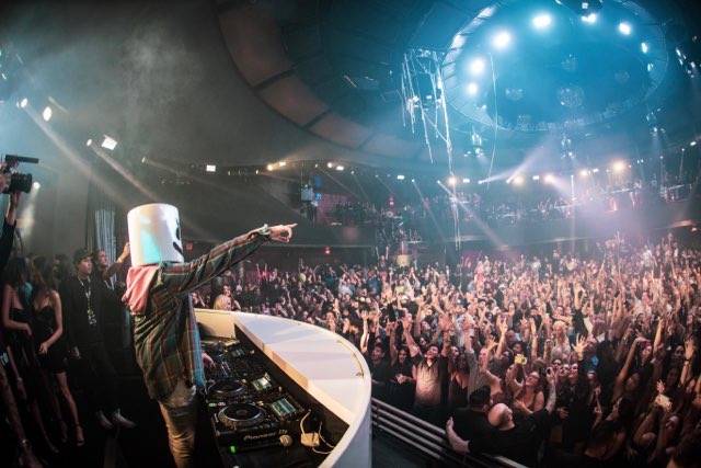 Superstar DJ Marshmello is shown at the industry night preview of Kaos Nightclub and Dayclub at ...