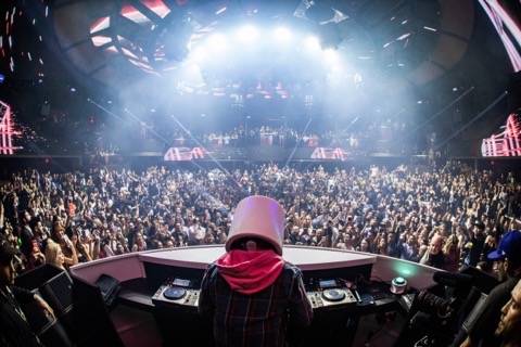 Superstar DJ Marshmello is shown at the industry night preview of Kaos Nightclub and Dayclub at ...