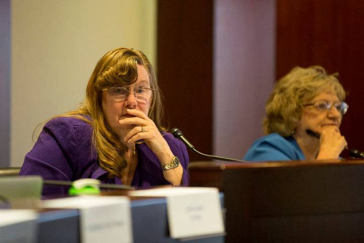 Co-chair and assemblywoman Maggie Carlton listens to introductions during the first CCSD Commun ...