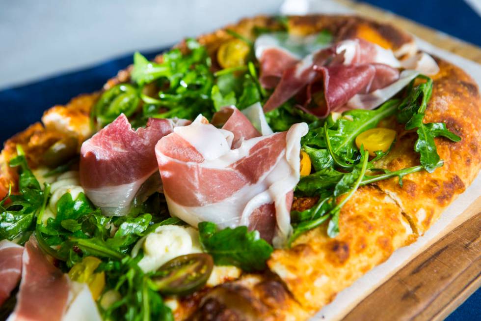 The Vegas Meets Italy pizza at Pizzeria Monzu, 6020 W. Flamingo Road, in Las Vegas. (Chase Stev ...