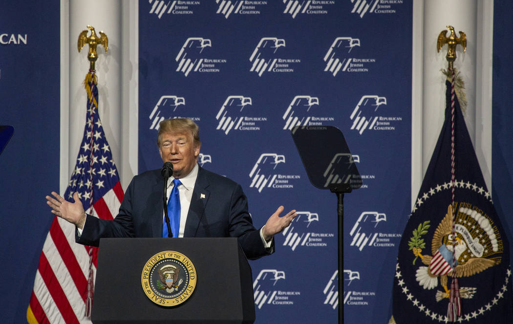 President Donald J. Trump addresses the Republican Jewish Coalition during the RJC's annual lea ...