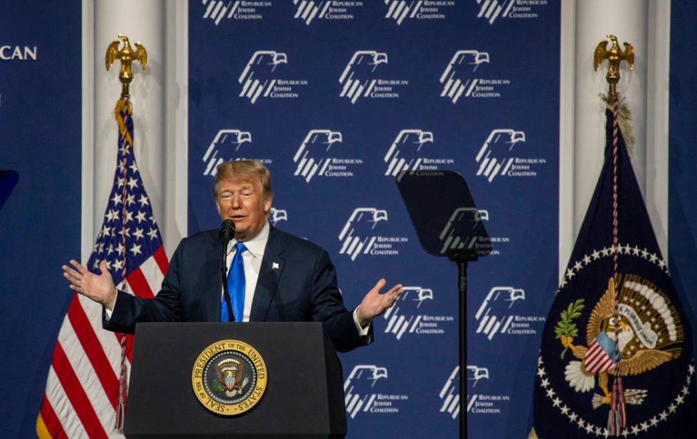 President Donald J. Trump addresses the Republican Jewish Coalition during the RJC's annual lea ...