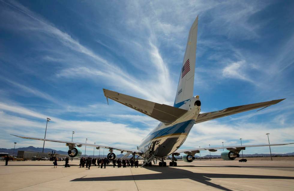 Staffers load as President Donald J. Trump readies to depart from McCarran International Airpor ...