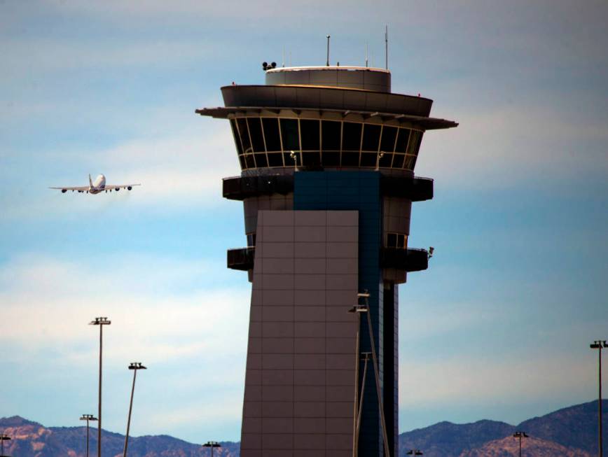 President Donald J. Trump flies away from McCarran International Airport on Air Force One after ...