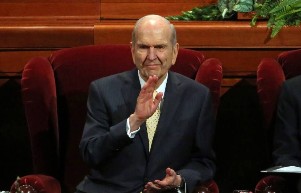 Church President Russell M. Nelson waves during The Church of Jesus Christ of Latter-day Saints ...