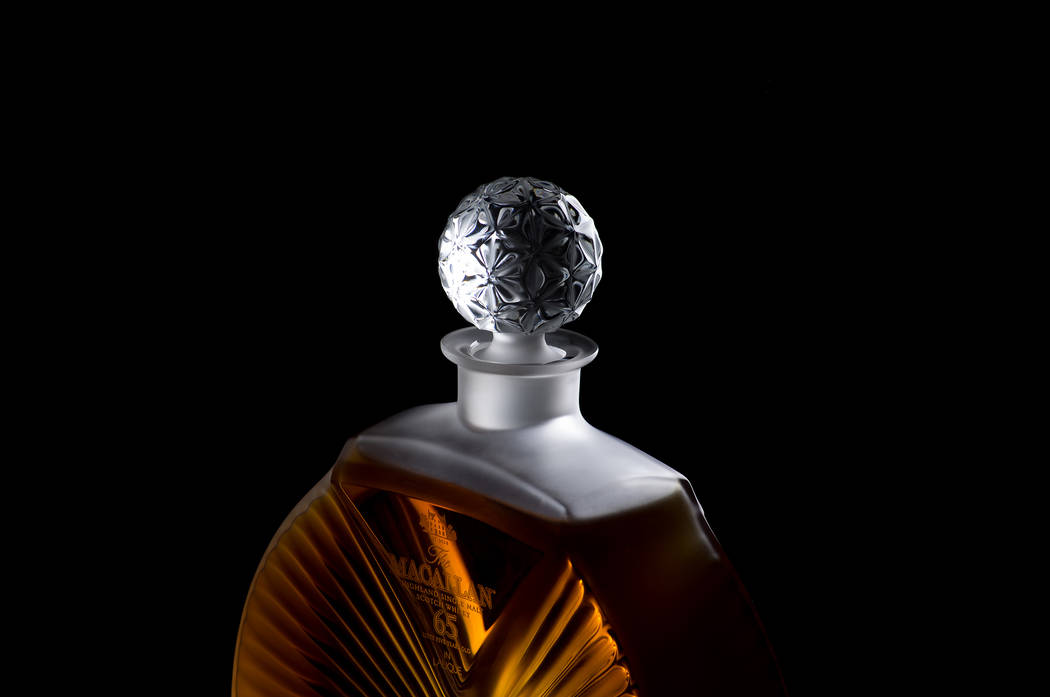 Scotch 80 Prime's Macallan 65-year-old Scotch comes in a Lalique crystal bottle. (Scotch 80 Prime)