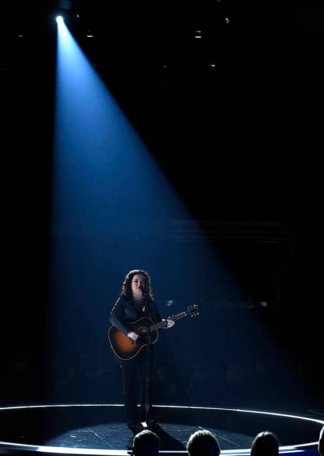 Ashley McBryde reacts after performing "Girl Goin' Nowhere" at the 54th annual Academ ...