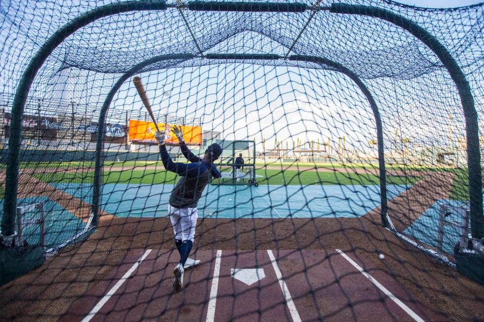 Aviators players take batting practice during media day at Las Vegas Ballpark on Tuesday, April ...