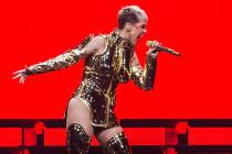 Katy Perry performs during her Witness Tour at T-Mobile Arena, in Las Vegas, Jan. 20, 2018. (Be ...