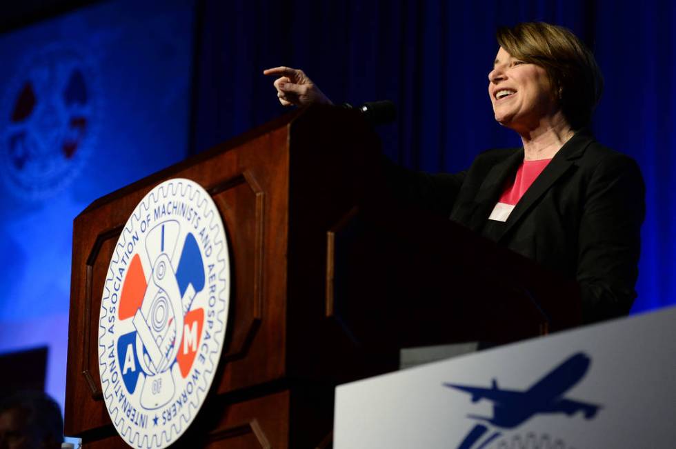 Democratic presidential candidate Sen. Amy Klobuchar, D-Minn., speaks at the International Asso ...