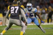 Salt Lake Stallions wide receiver De'Mornay Pierson-El (15) jukes past San Diego Fleet Safety D ...