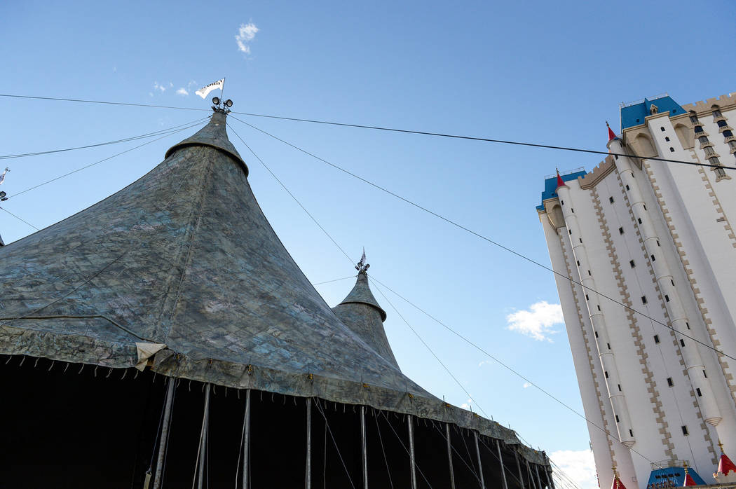 Fuerza Bruta hosts a tent-raising event at Excalibur in Las Vegas, Wednesday, Feb. 6, 2019. (Ca ...