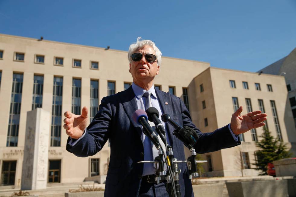 Attorney Larry Klayman speaks to reporters outside the Barrett Prettyman Federal Courthouse in ...