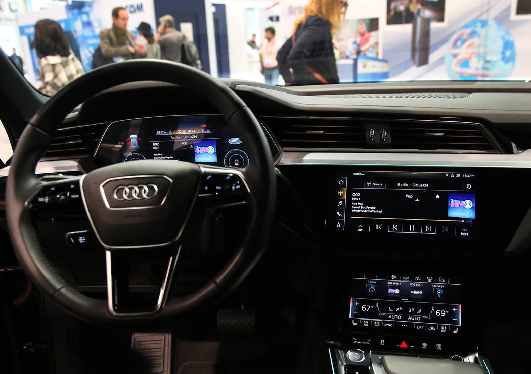 Digital dashboard display is seen inside Audi e-tron during the National Association of Broadca ...