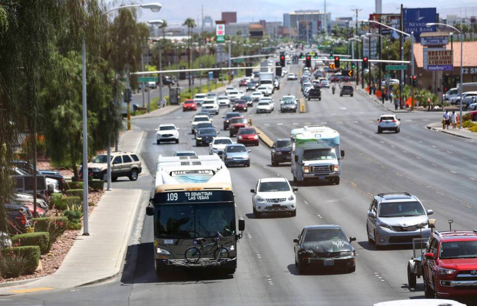 A view looking south down Maryland Parkway from the pedestrian bridge outside of Sunrise Hospit ...