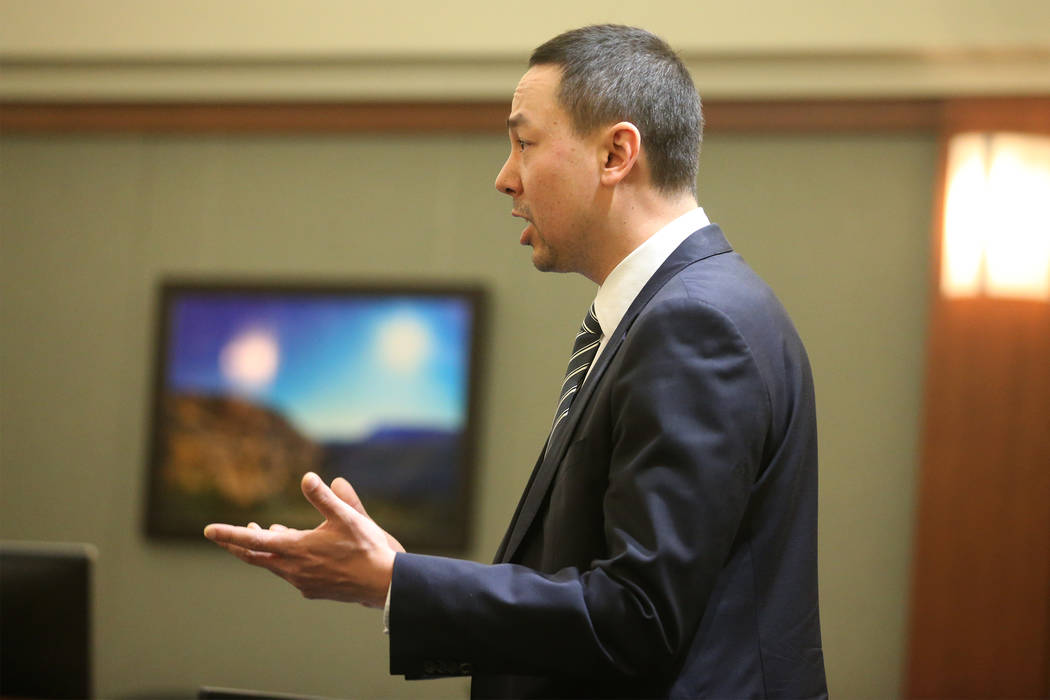 Prosecutor Thomas Moskal speaks during the sentencing hearing for Antonio Macedo at the Regiona ...