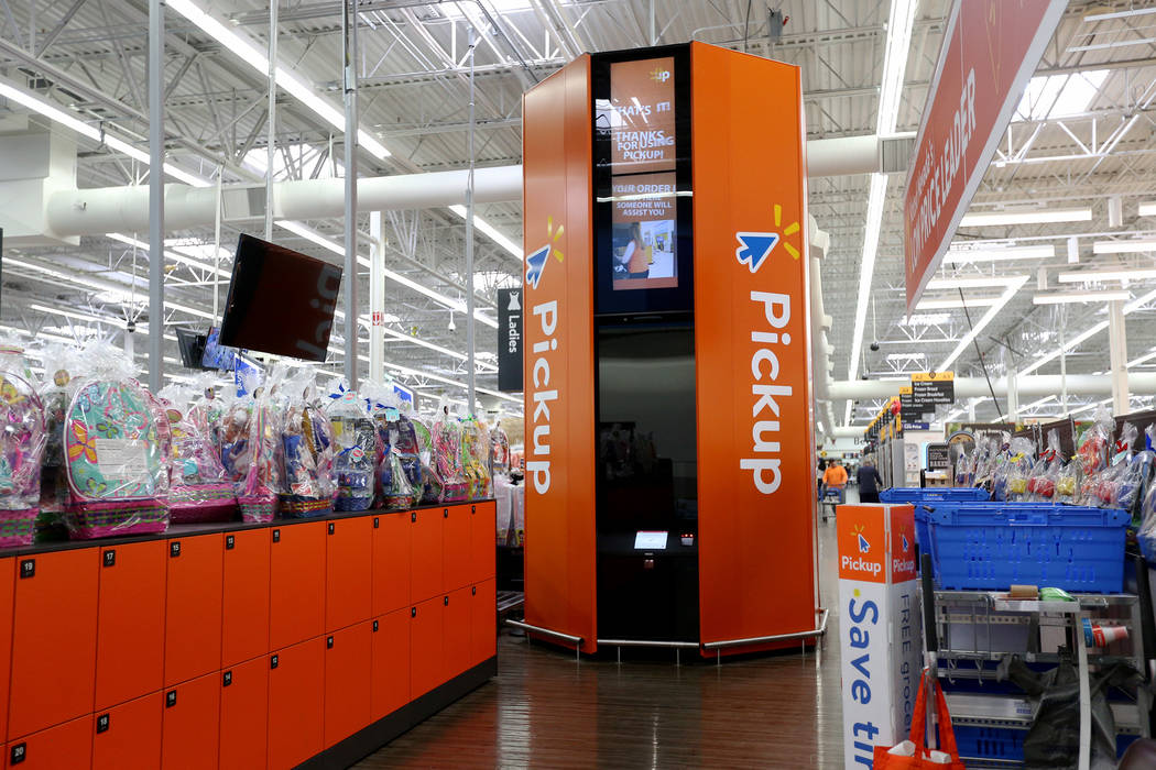 The pickup tower at the Walmart in Henderson, Thursday, April 11, 2019. Customers make orders o ...