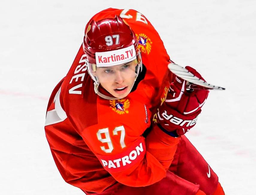 Russia's Nikita Gusev at the 2018 IIHF Ice Hockey World Championship group stage match between ...