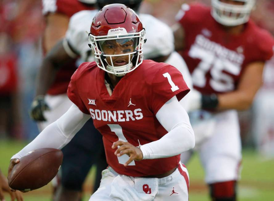 FILE - In this Sept. 22, 2018, file photo, Oklahoma quarterback Kyler Murray (1) carries for a ...