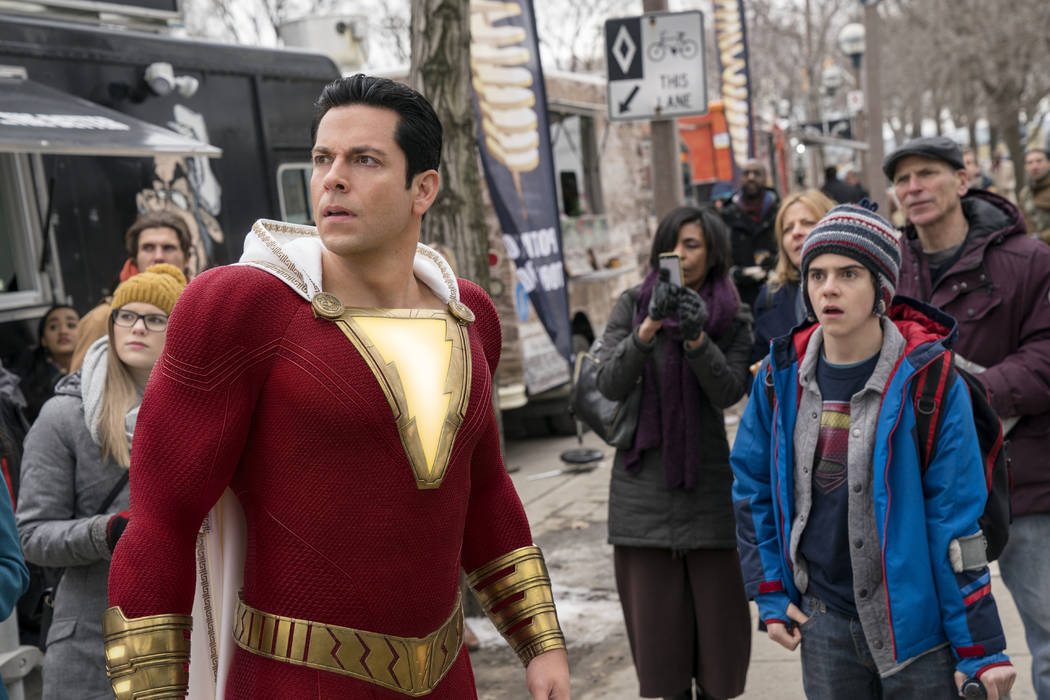 This image released by Warner Bros. shows Zachary Levi, left, and Jack Dylan Grazer in a scene ...