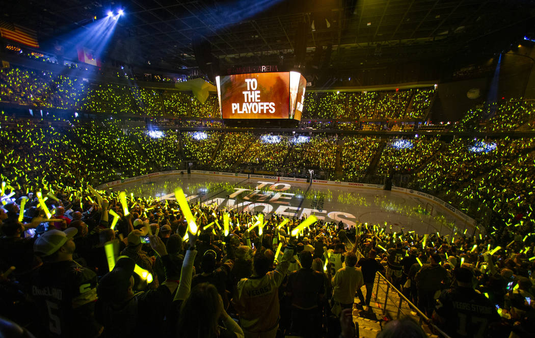 Knights fans welcome their team before the first period of Game 3 of an NHL Western Conference ...